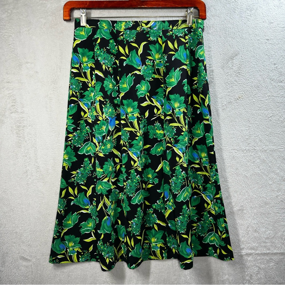 Sag Harbor Midi Skirt Green Black Tropical Floral Women’s Size 10 Office Resort‎